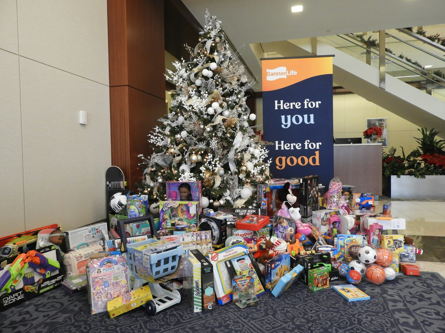 The collection of toys for our first year participating in the Toys for Tots drive.