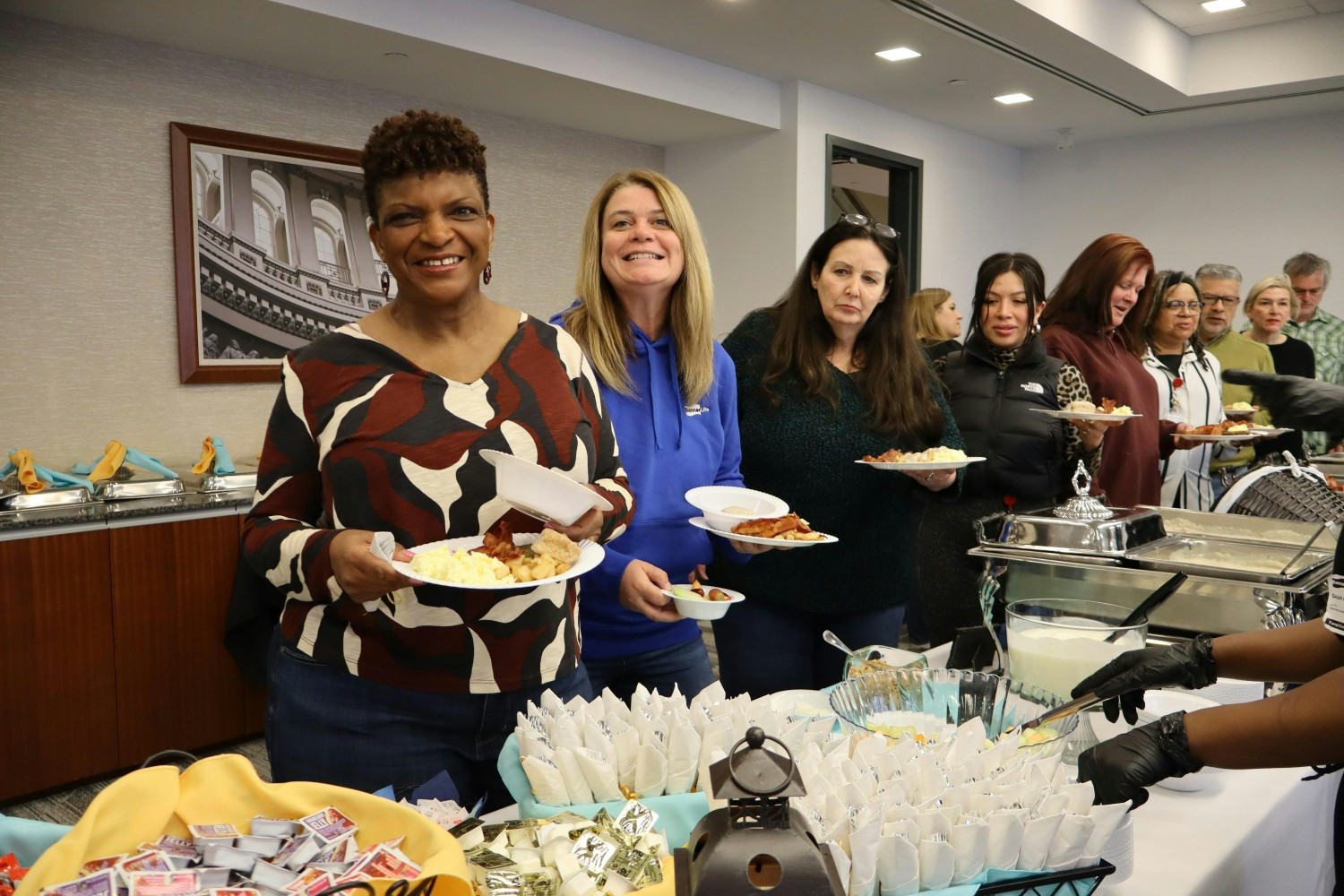 Employees enjoyed breakfast for Appreciation Day and received a free apparel gift, with remote staff mailed theirs home.