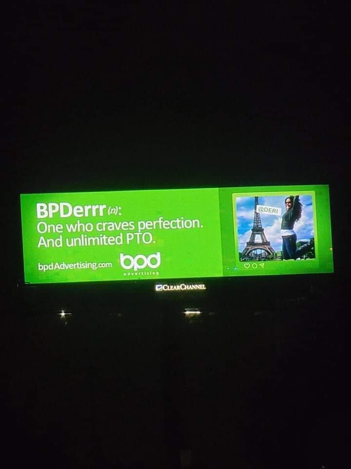 BPD recruitment billboard highlighting our unlimited PTO.
