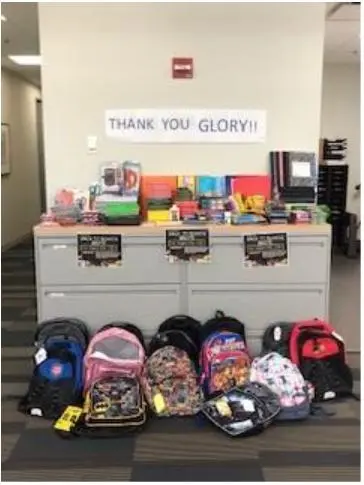 Glory's Child Link Back to School Drive with employee donations supporting children in foster care programs throughout Chicago