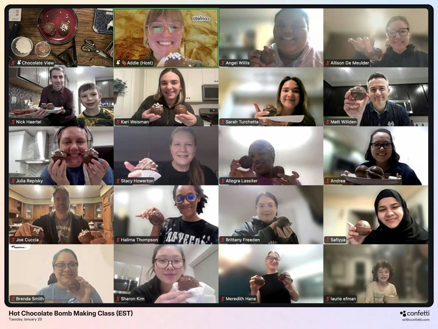 Sweet teamwork in action! Our team got creative with a virtual hot chocolate bomb making class.