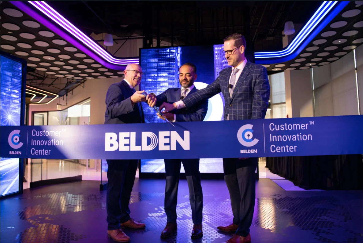 Members of Belden's leadership cut the ribbon during the opening ceremony for the Chicago Customer Innovation Center.