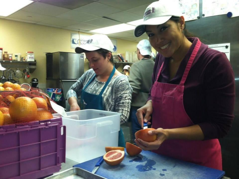 working at food bank