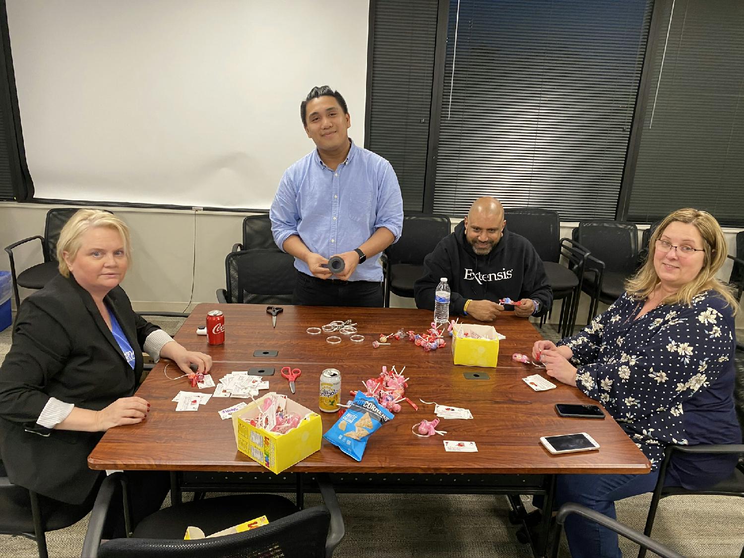 Our 'Fundations Committee' members assembling CandyGrams for a Valentine's Day Fundraiser.