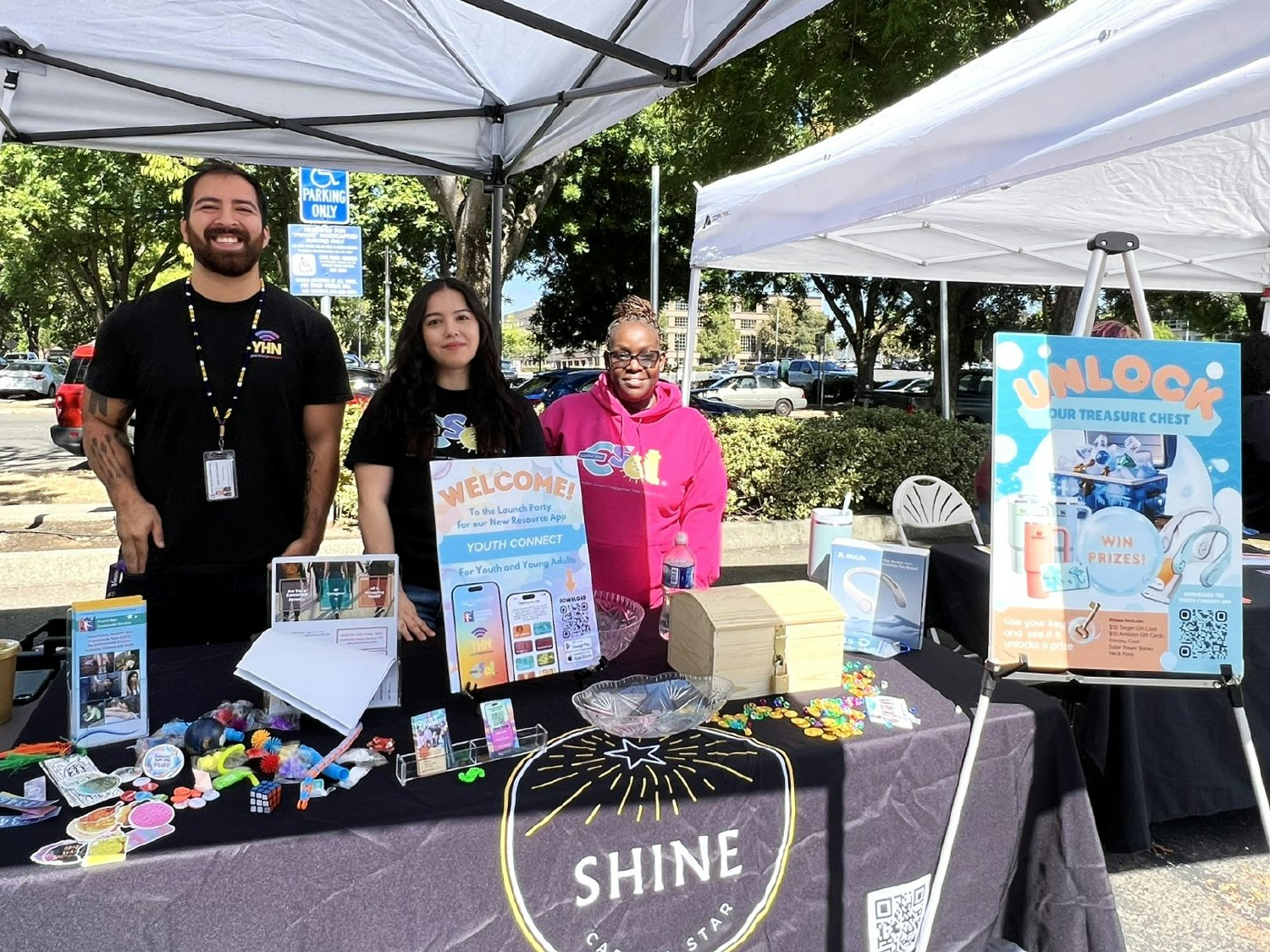 Kicking off our first-ever App Launch Party! Our booth was ready with resources, swag, and a whole lot of excitement!