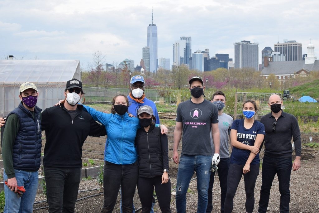 Rubicon employees in New York City taking part in a day of urban farming on Governors Island.
