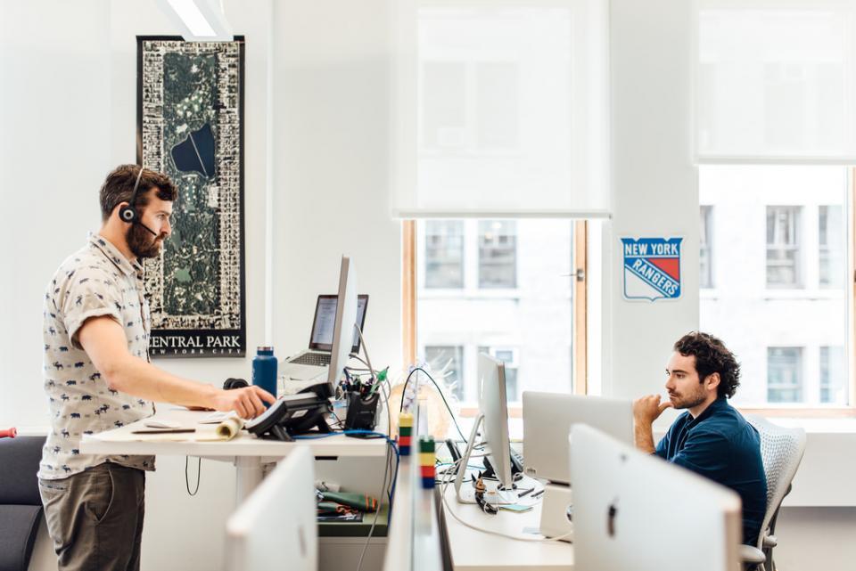 Each employee at StreetEasy is provided a motorized sit-stand desk, and the office has a conference room with two treadmill desks.