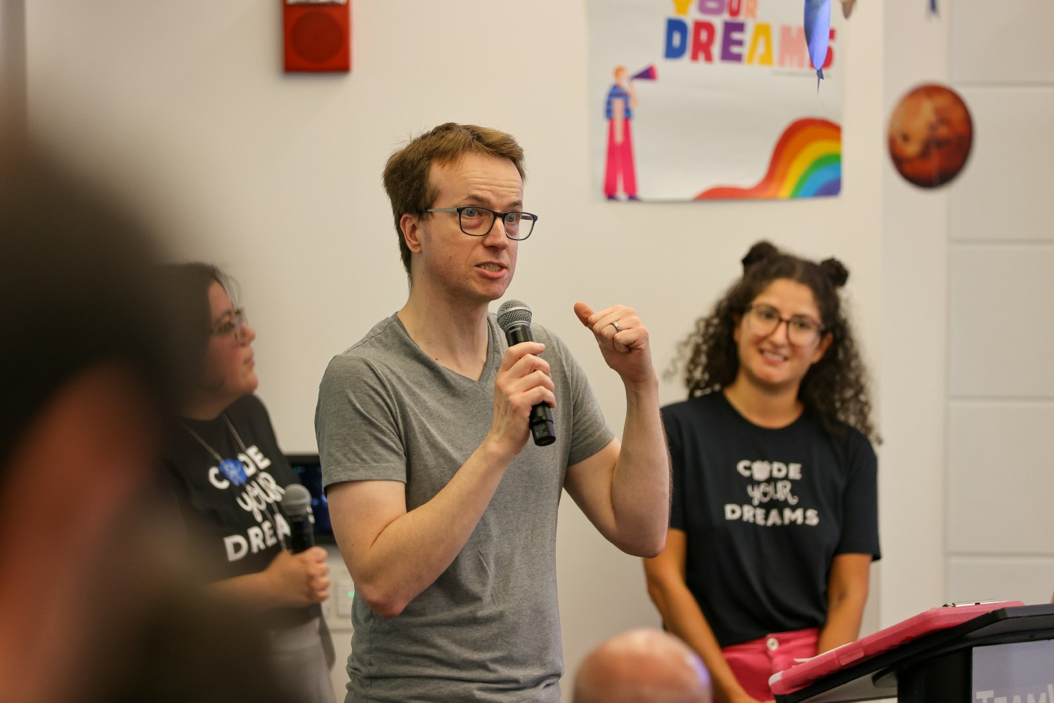 Our CEO speaking at an event we sponsored for Code Your Dreams — a Chicago org we support through our Tomorrow Fund.