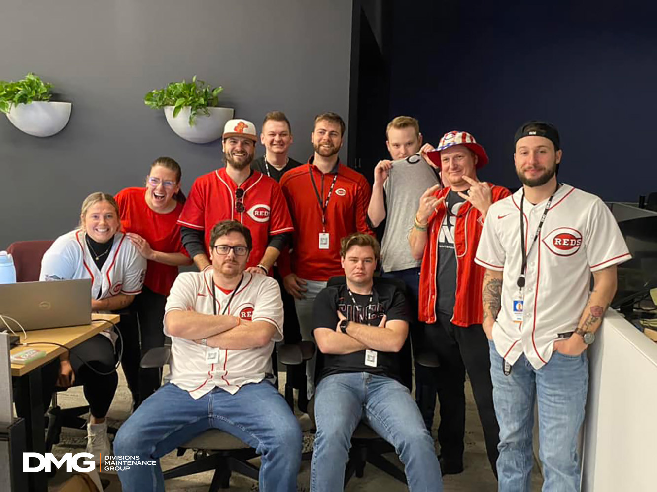Our employees repping the Cincinnati Reds for the Opening Day tradition!