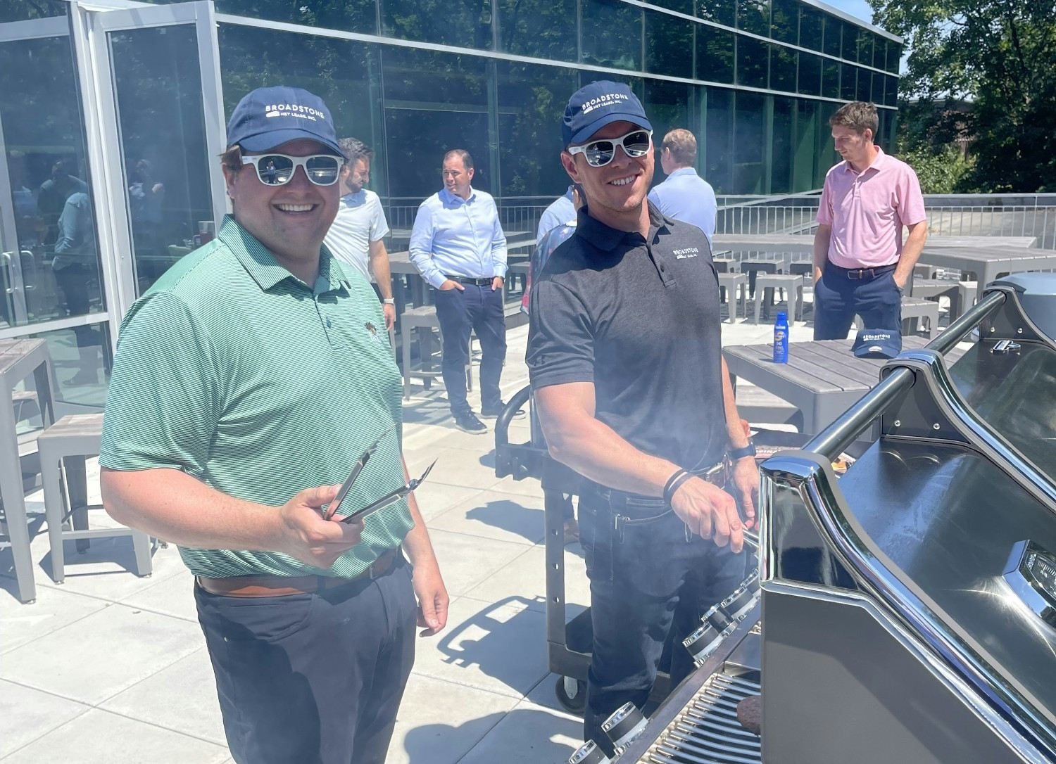 Grilling with colleagues on the office Bistro terrace