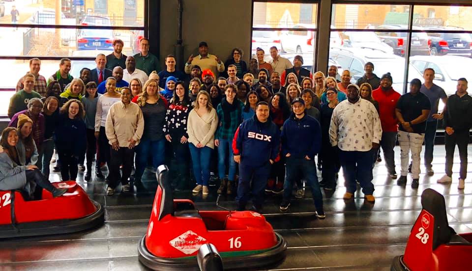 We had a blast playing Whirlyball together last winter! The game was really competitive, but we’re all still friends.