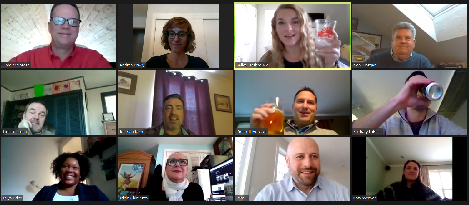 East region team welcomes a new employee with a virtual happy hour at the end of his first week. Cheers! 