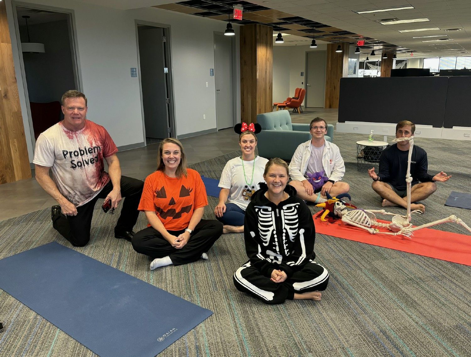 In-office spooky yoga in celebration of Halloween.