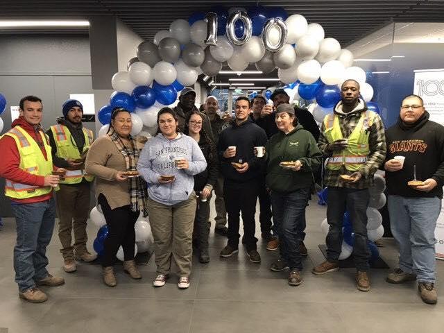 Rosendin team members at Rosendin’s Headquarters in San Jose, CA participated in the 100 year anniversary kick-off event on Jan. 2