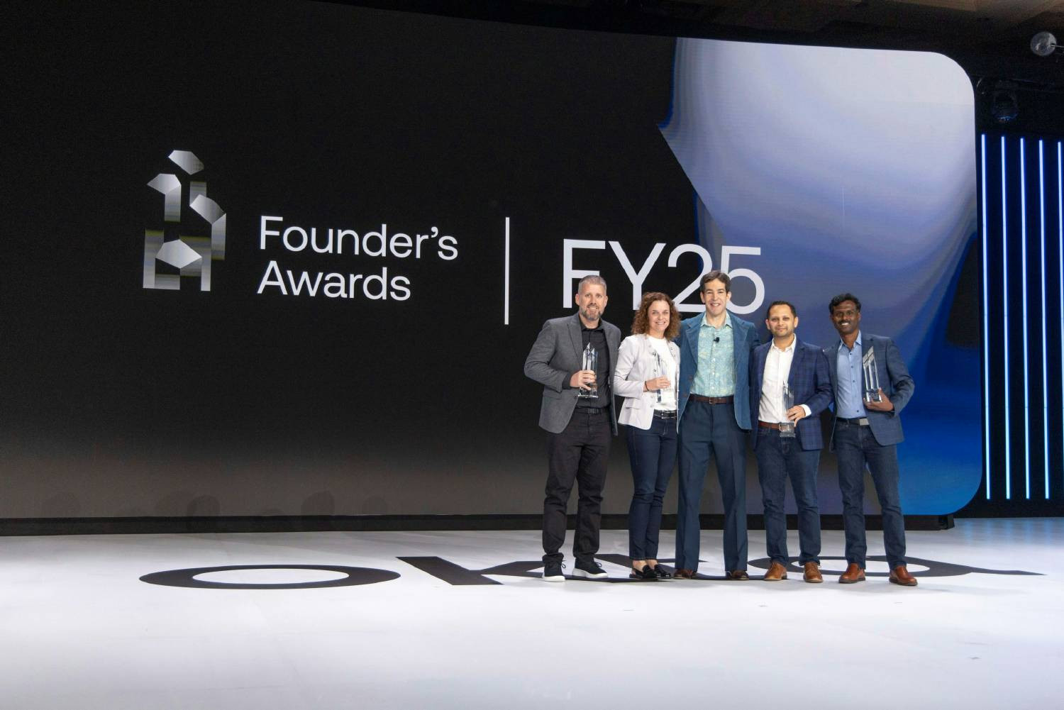 Okta CEO Todd McKinnon with our Founder Awards recipients who have made an impact at Okta.
