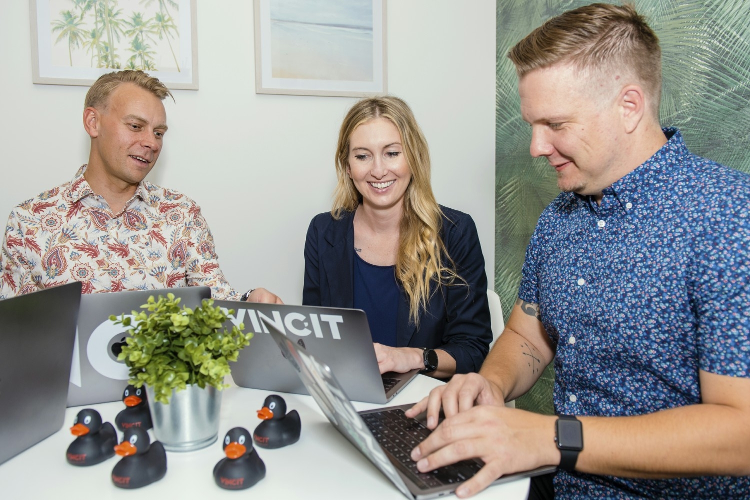 Vincit USA team (from left) Ville Houttu- CEO, Rachel Valentine - People Ops, and Mikko Salokangas - Head of Development