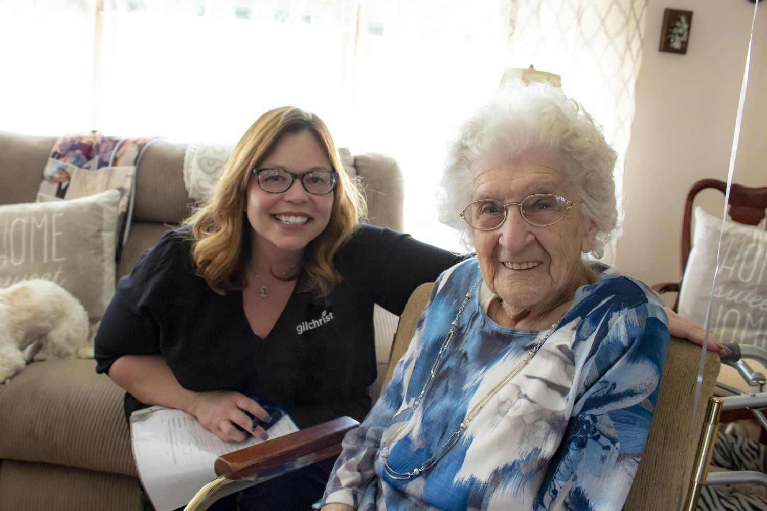 Gilchrist social worker visits a hospice patient in her home to provide counseling and help secure community resources. 