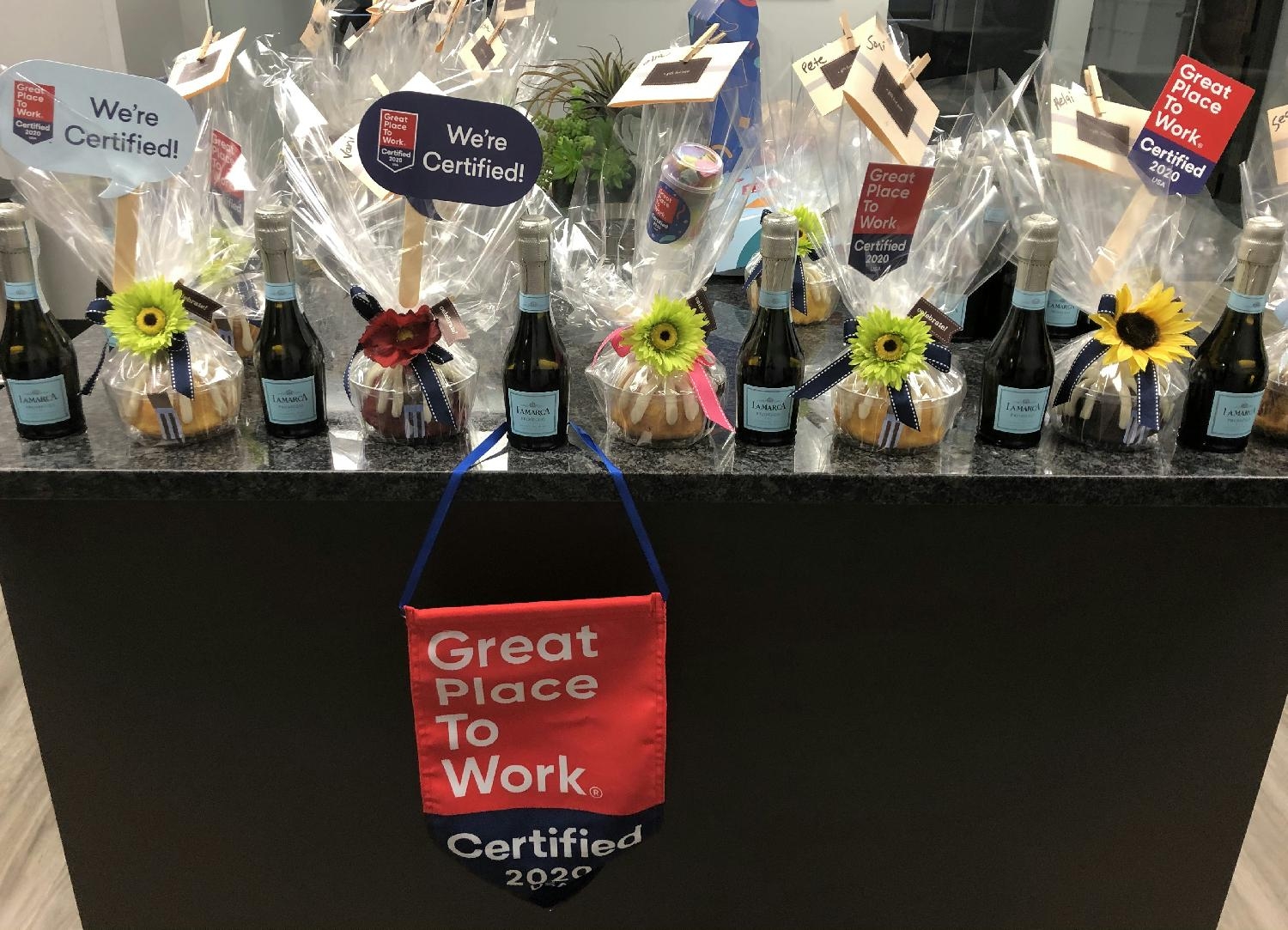 Celebrating our successful GPTW recertification with gift boxes to all employees. 