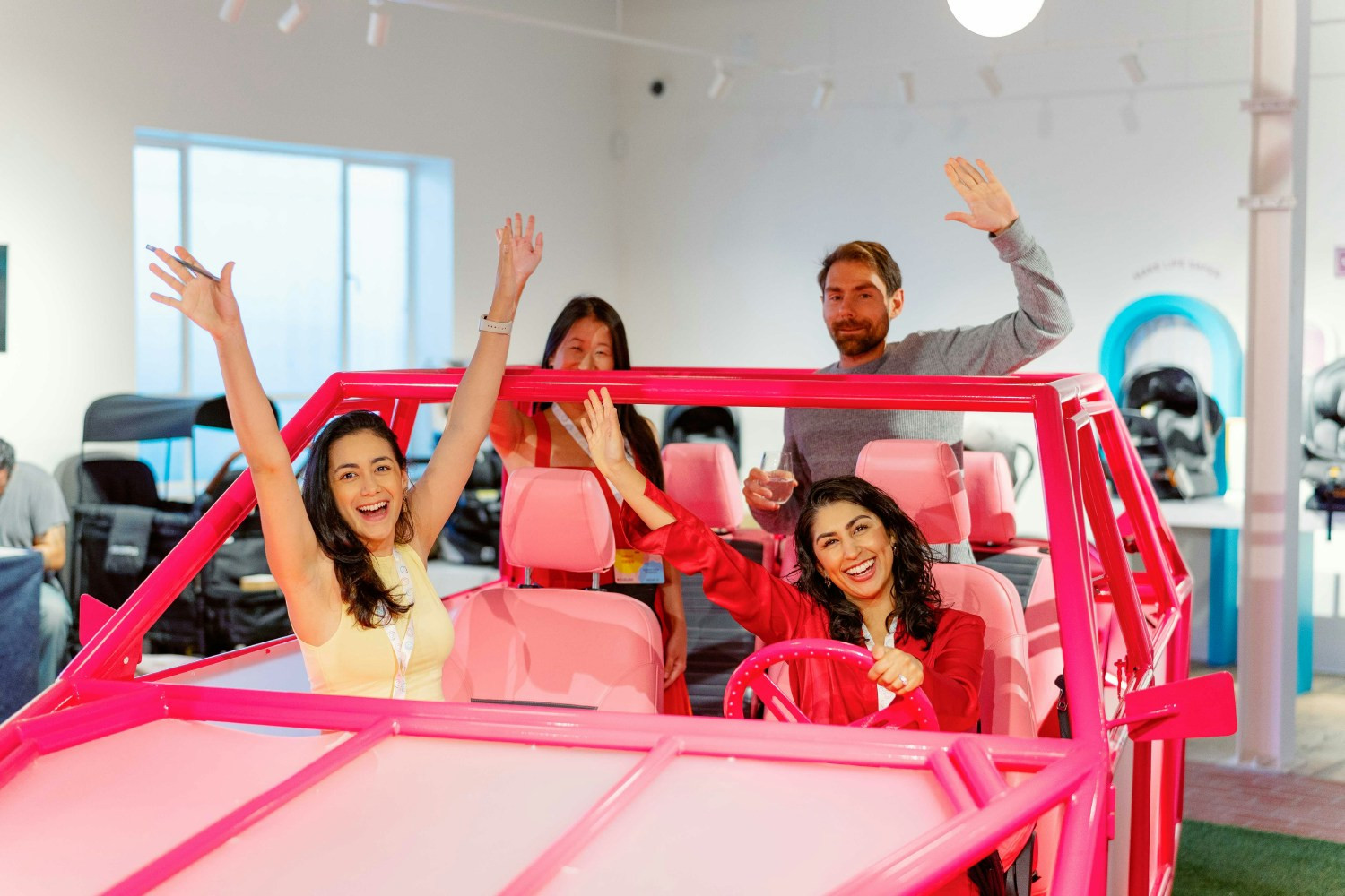 Team members taking a ride at Babylist Beverly Hills. 
