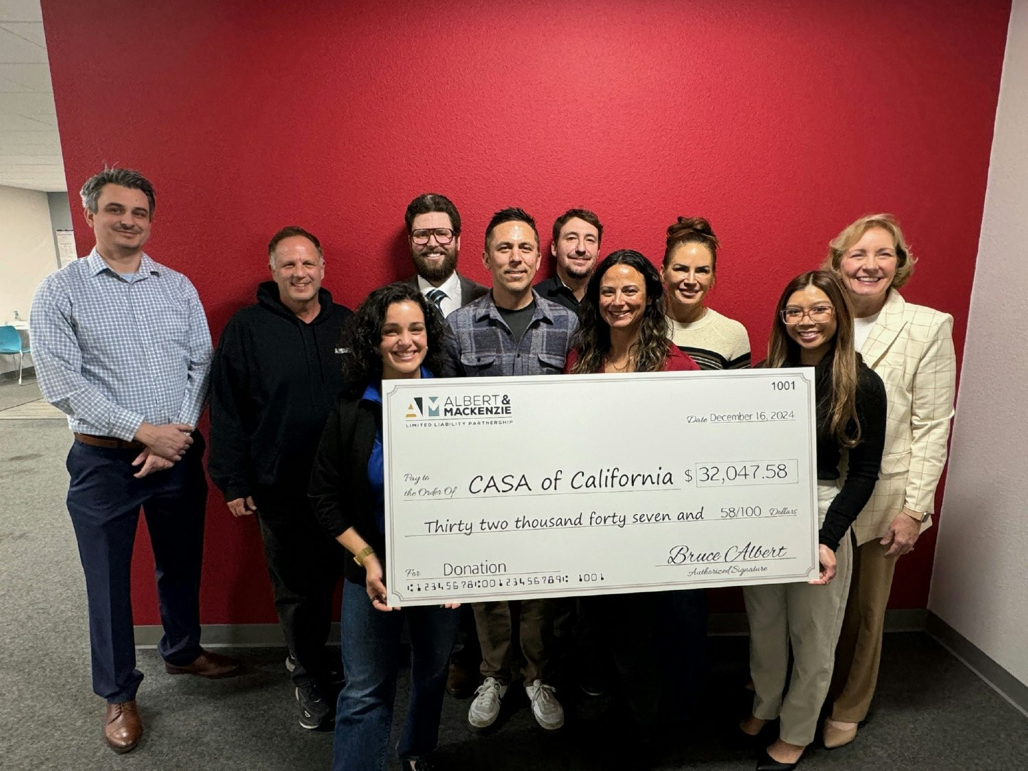 Presentation of the donation made to Court Appointed Special Advocates on behalf of the A&M and its employees. 