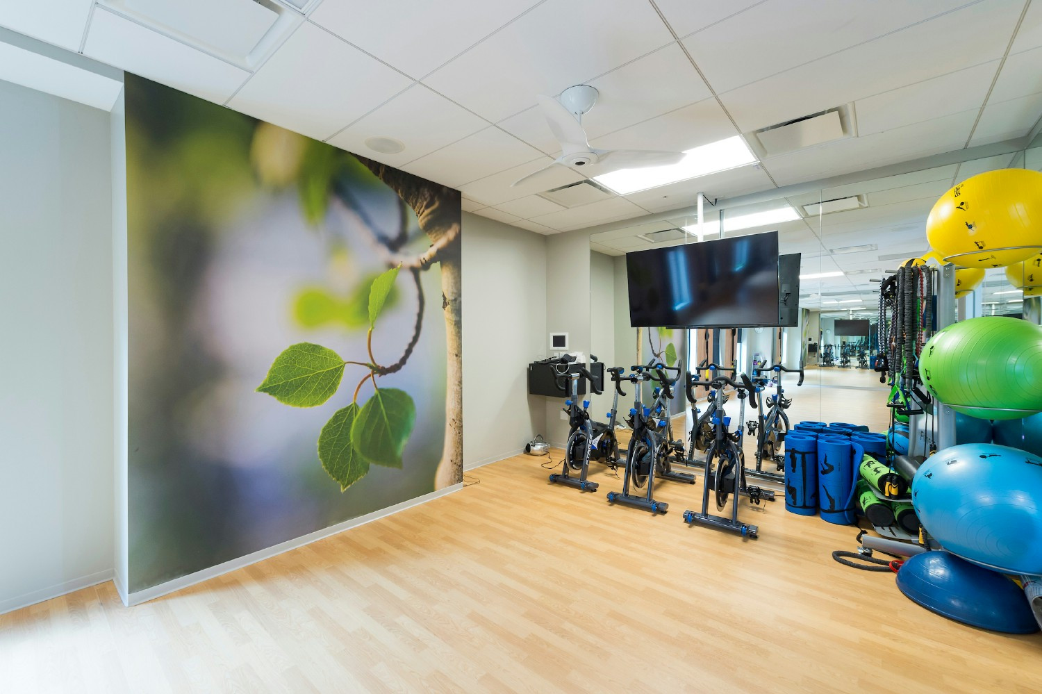 Workout space at CHFA Denver office. CHFA has a culture of wellness and wellbeing.