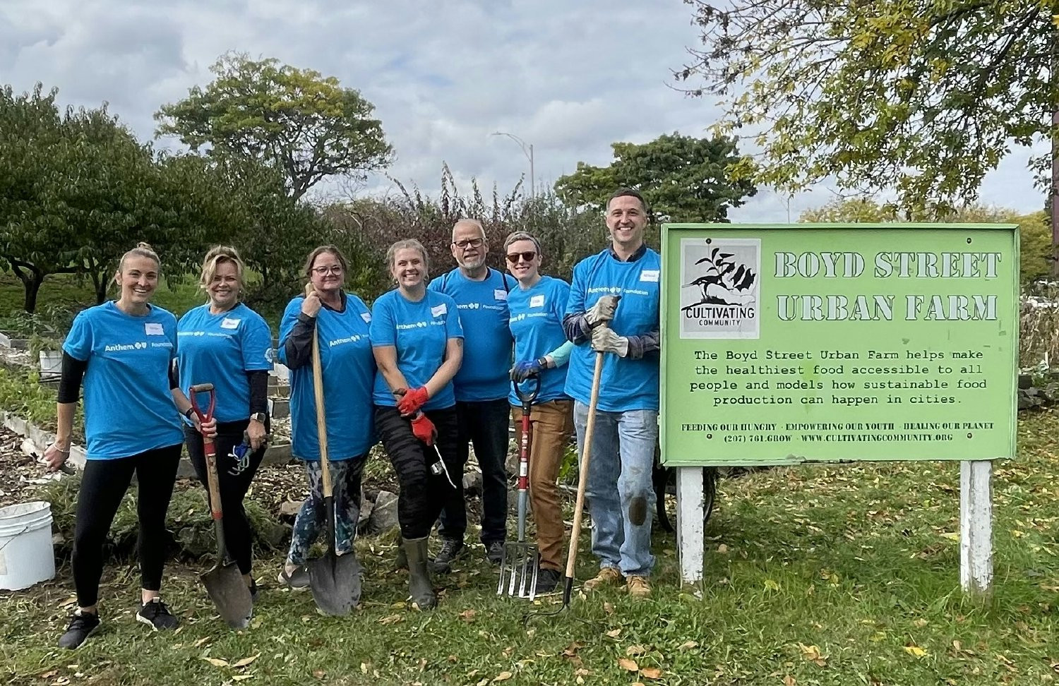 Associate volunteers supporting our food as medicine strategic pillar at an urban farm, Maine’s largest farm project