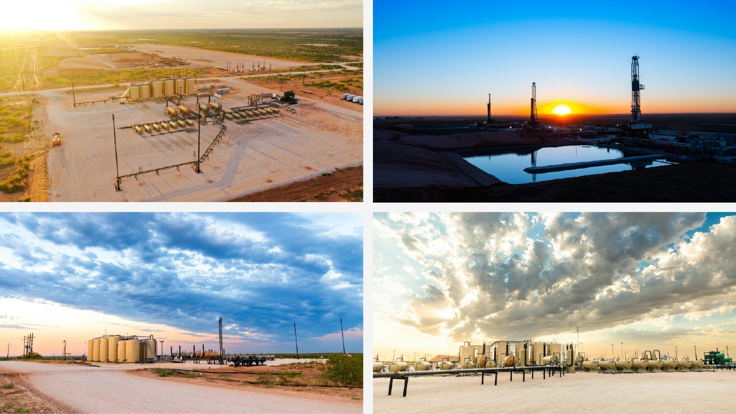 West Texas sun rising over Endeavor drilling rigs and production facilities as we drill and produce oil and gas.