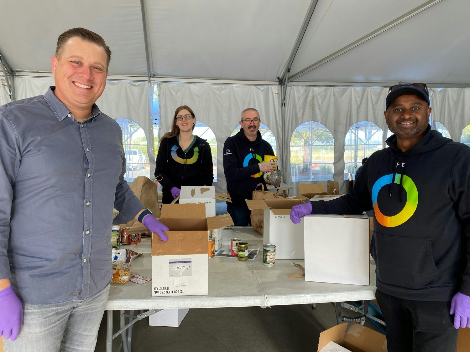 Leadership team members volunteer at Redwood Empire Foodbank 