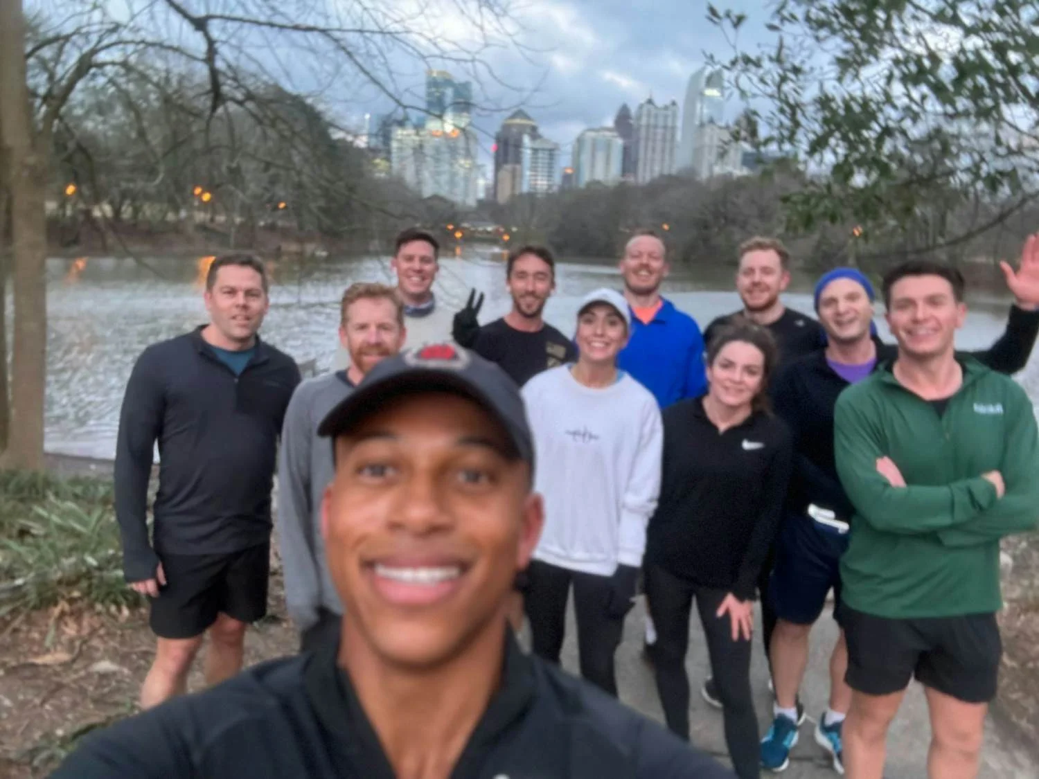 Lofters doing a workout during the FY25 Revenue Kickoff in Atlanta.