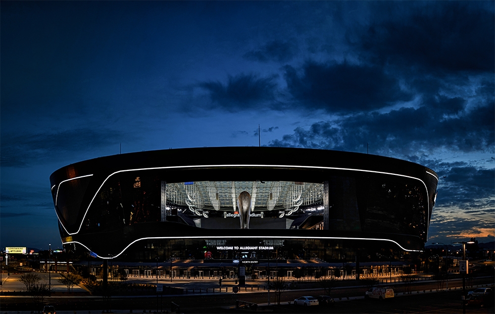 Front view of Allegiant Stadium, Home of the Las Vegas Raiders