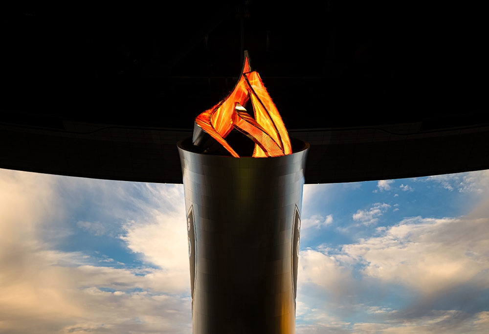 Al Davis Memorial Torch, built in honor of AL Davis.  This torch sits on the peristyle at Allegiant Stadium and is the world’s tallest 3D printed structure