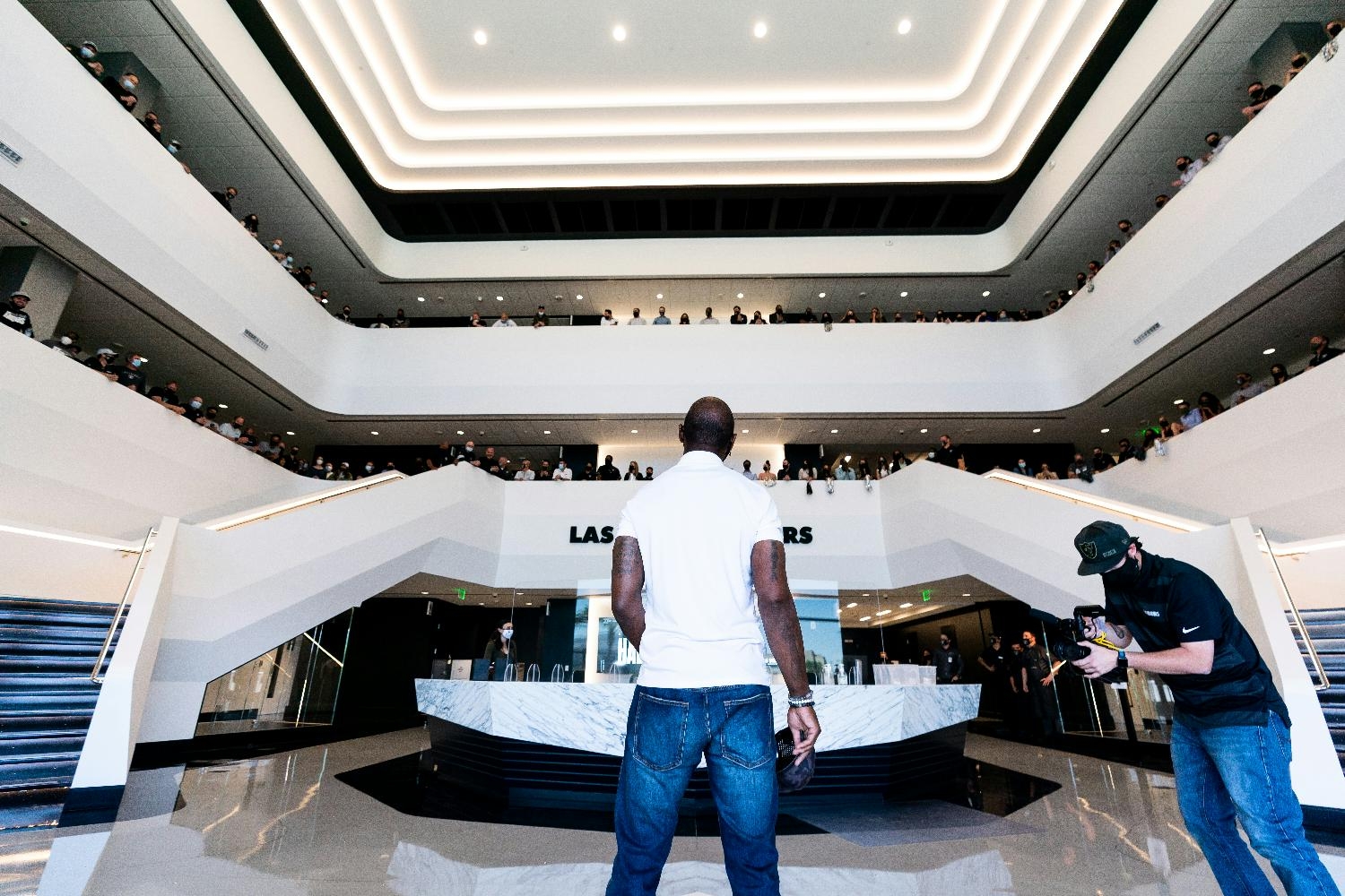 Inside view of Raiders HQ.  The staff welcomed Hall of Fame Raiders player Charles Woodson into the building.  