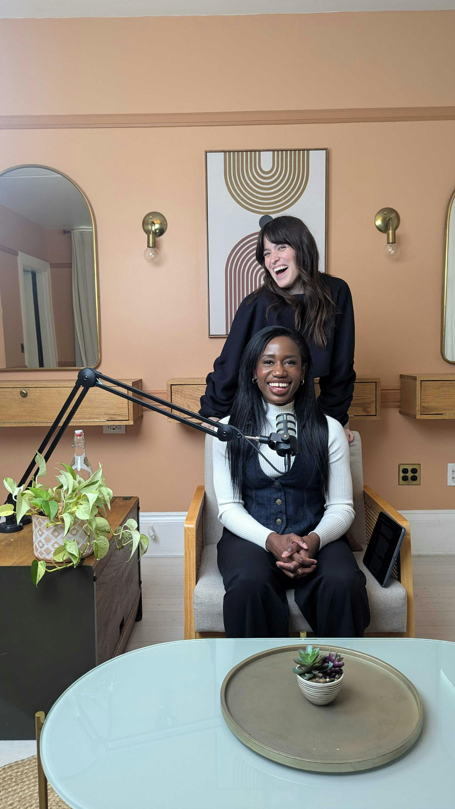 Recording HoneyBook's podcast, Unbreakable Business, in the recording studio