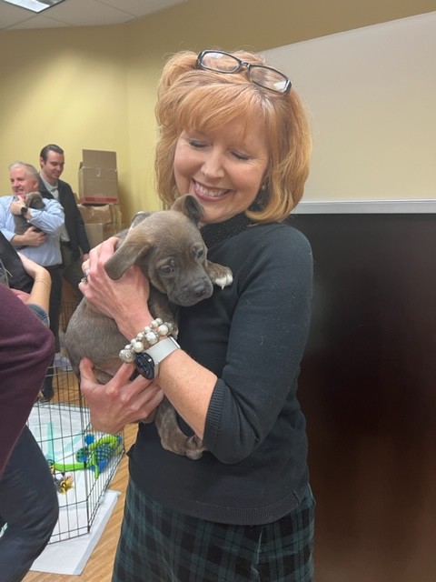 Enjoying Puppy therapy for our support of the Wolf Trap Animal Rescue