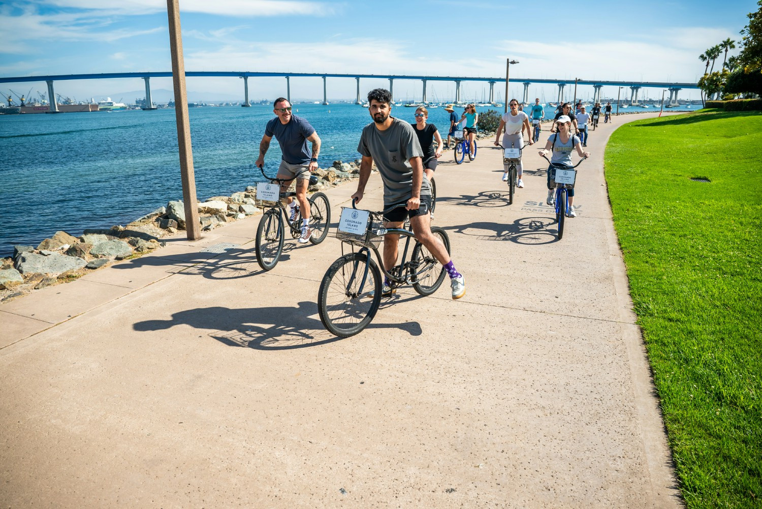 Bolt employees enjoy a bike ride at an offsite in Coronado Island, California