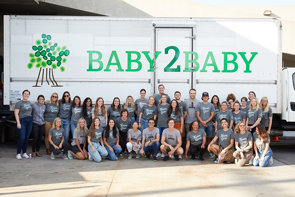 Our Thrivers assembled baby bundles and hygiene kits which were donated to over 200 partner organizations of Baby2Baby!