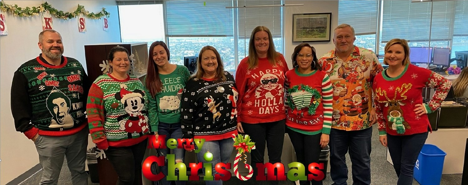 Westway office staff in New Orleans celebrates the Christmas holiday with a sweater competition.