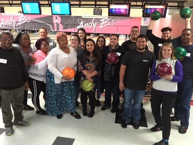 Bowling at employee retreat