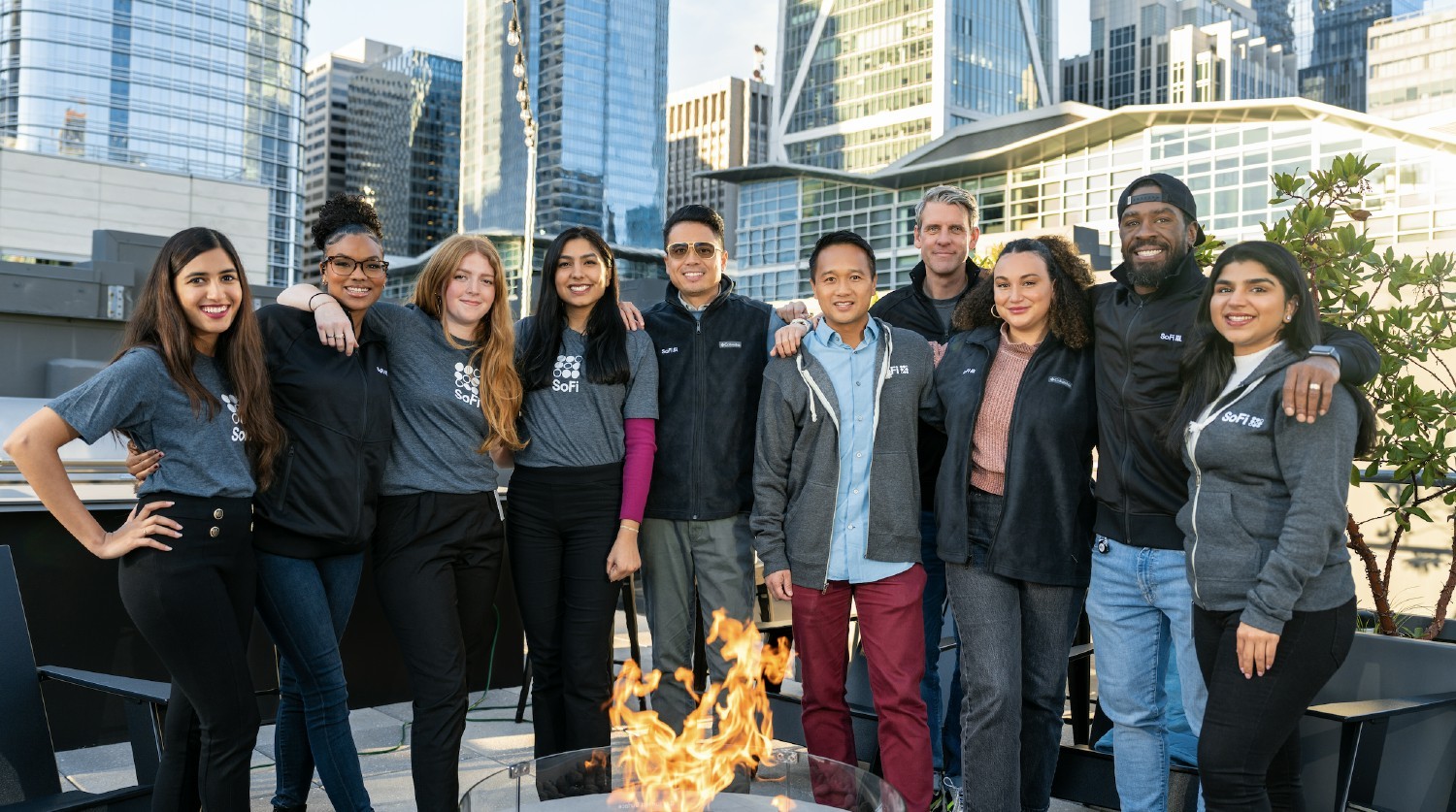 Employees enjoying our rooftop fire pit in San Francisco, CA.  