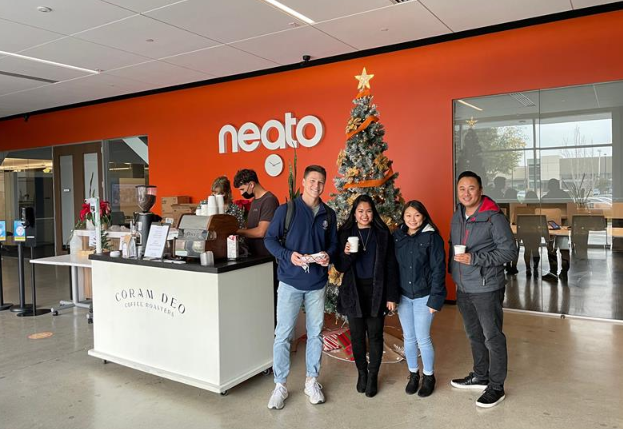 A holiday thank you for employee appreciation with holiday drinks and pastries.