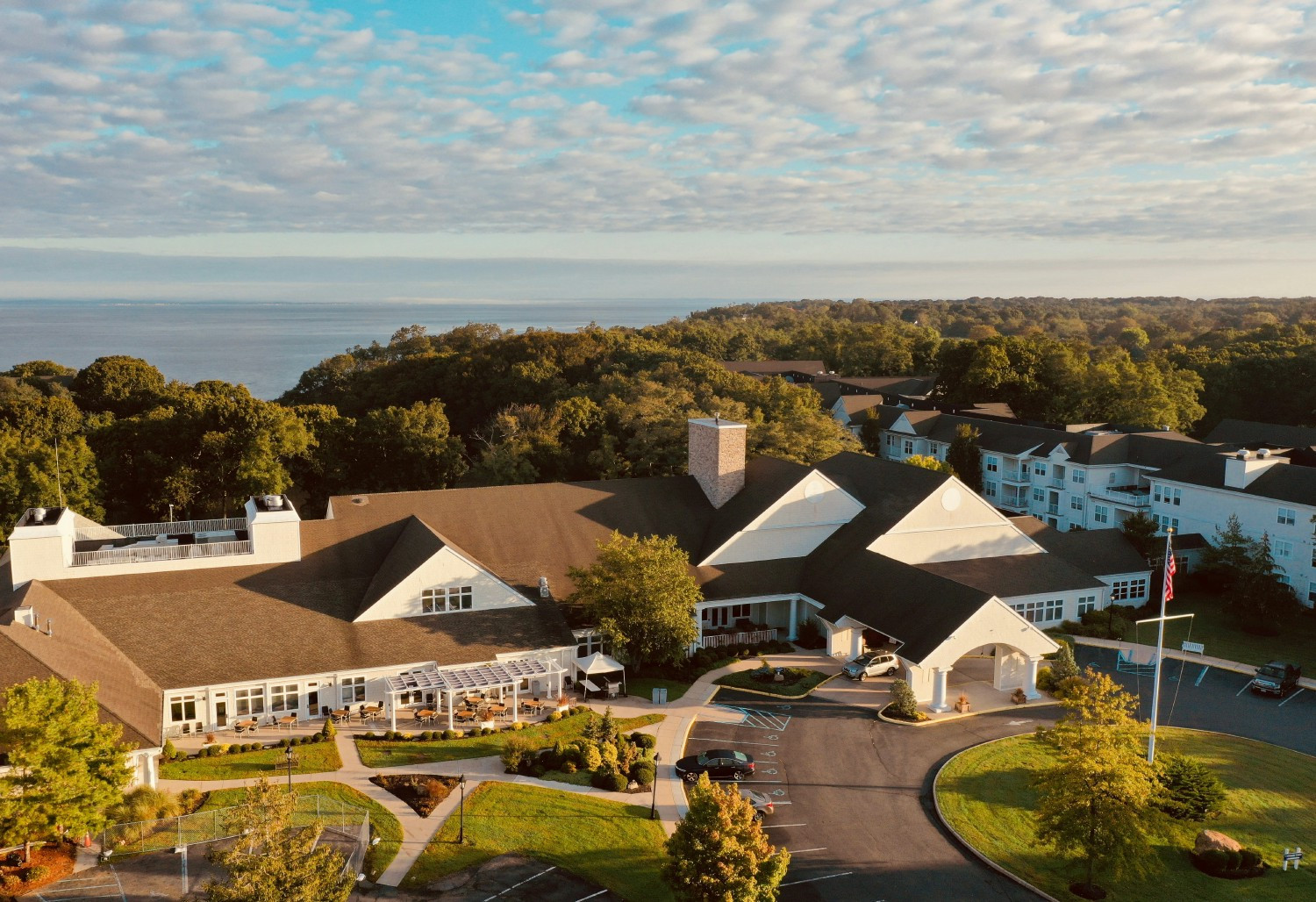 An aerial view of Community Center, located on the picturesque North Fork of Long Island.