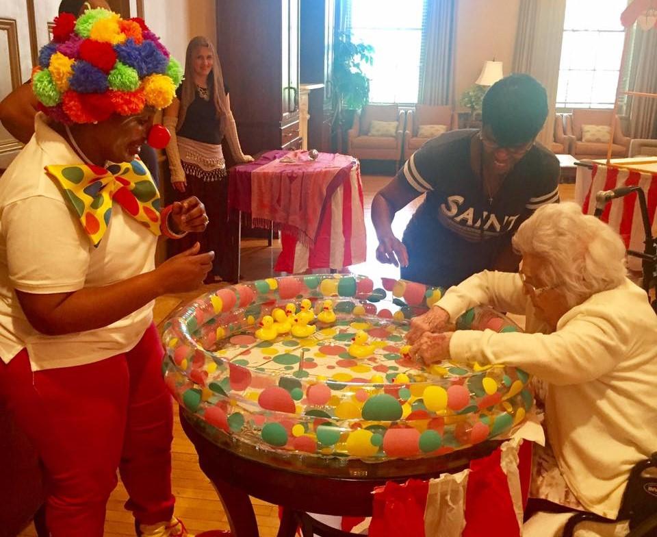 Staff entertaining residents at the Poydras Home Circus
