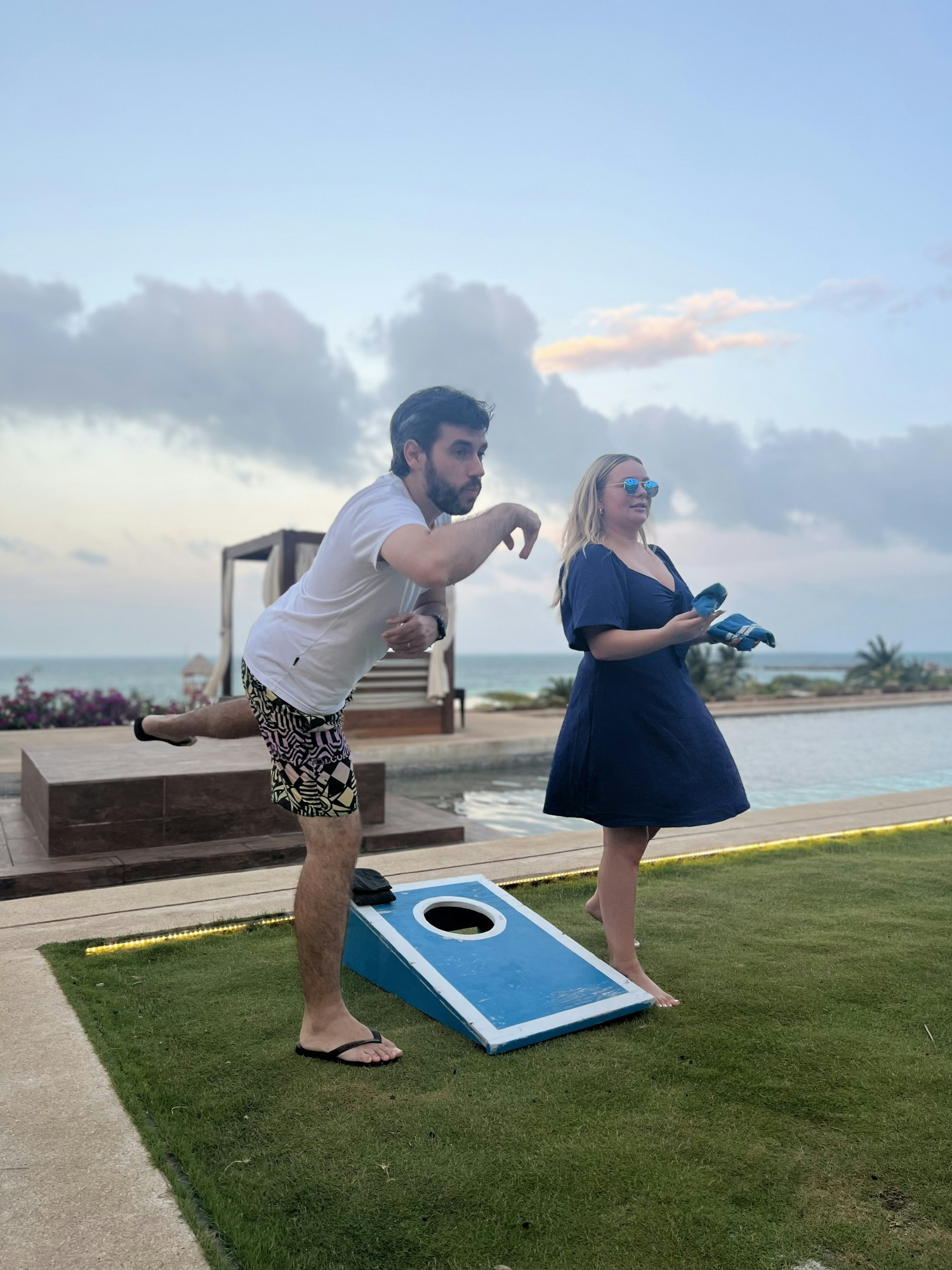 Haley and Sebastian playing bags