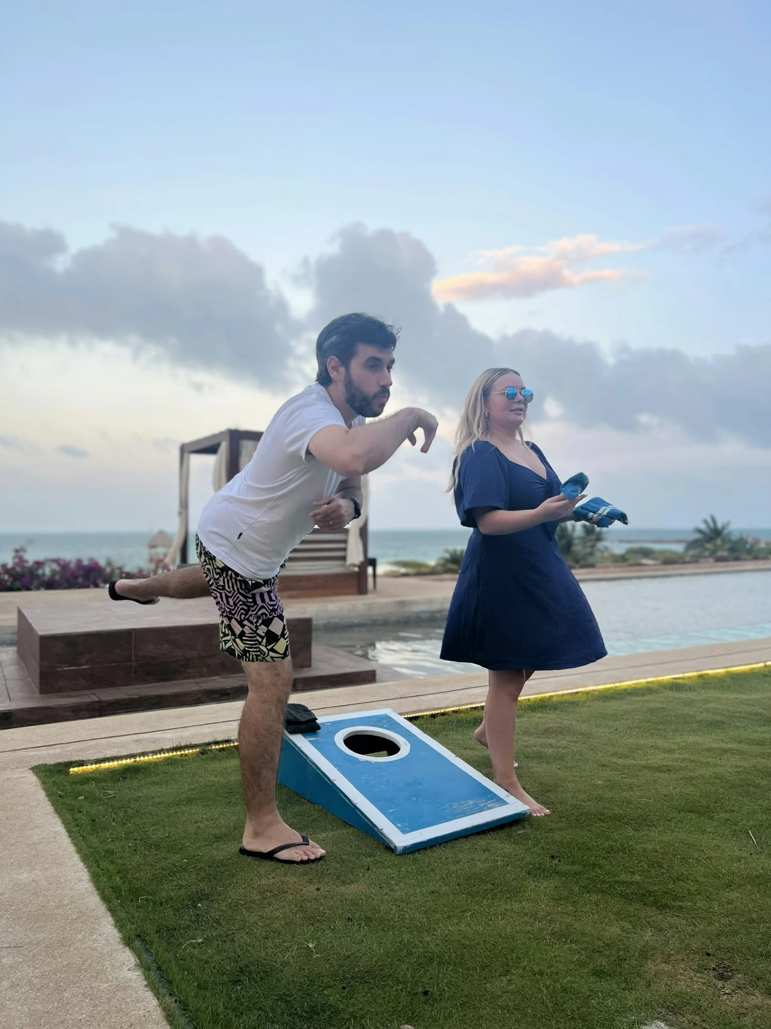 Haley and Sebastian playing bags