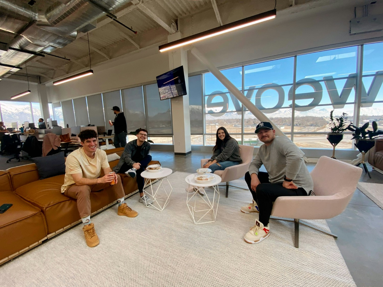 Weave employees in a hangout area at the Weave HQ.