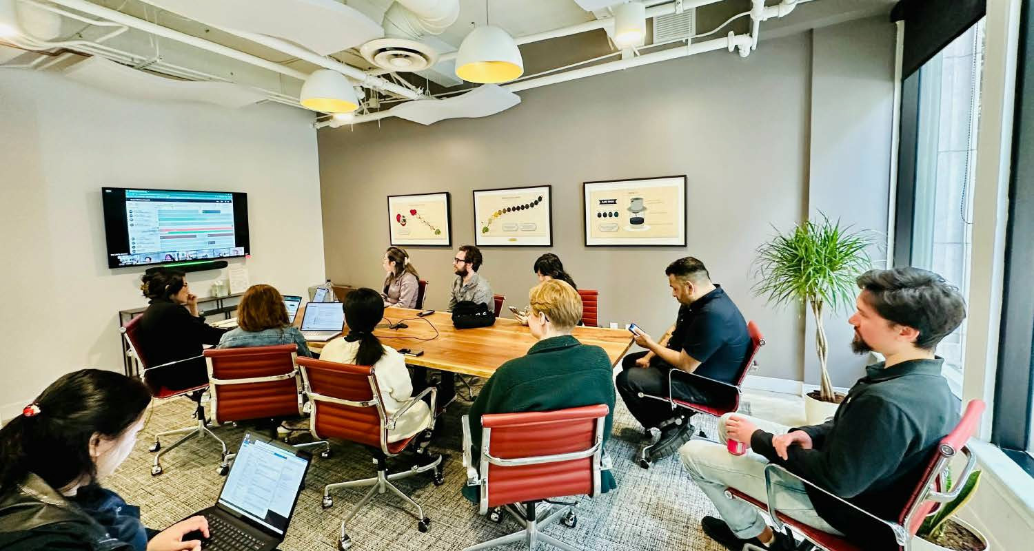 Show-and-tell with our designers in our Los Angeles conference room space.