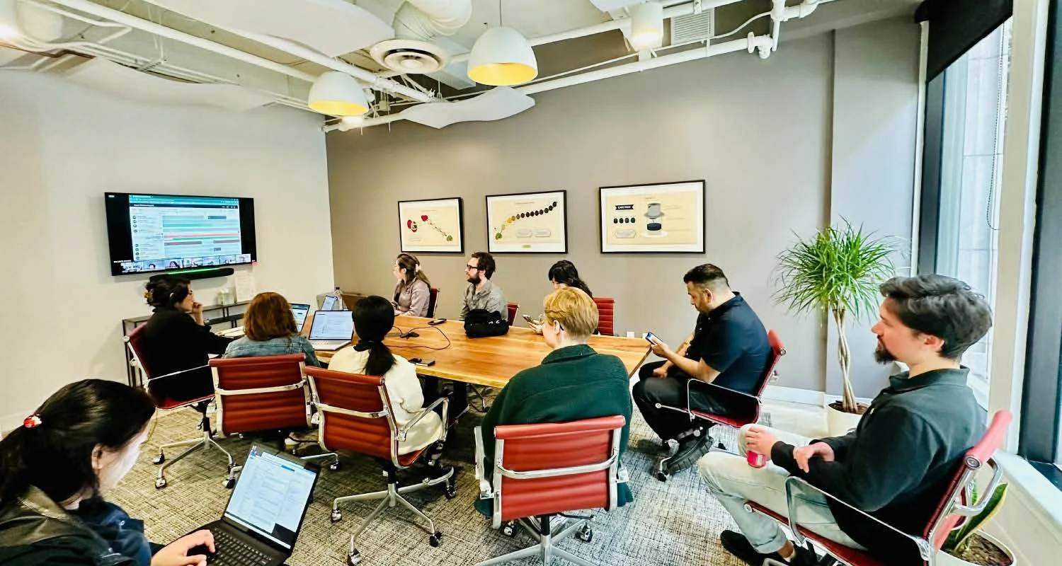Show-and-tell with our designers in our Los Angeles conference room space.