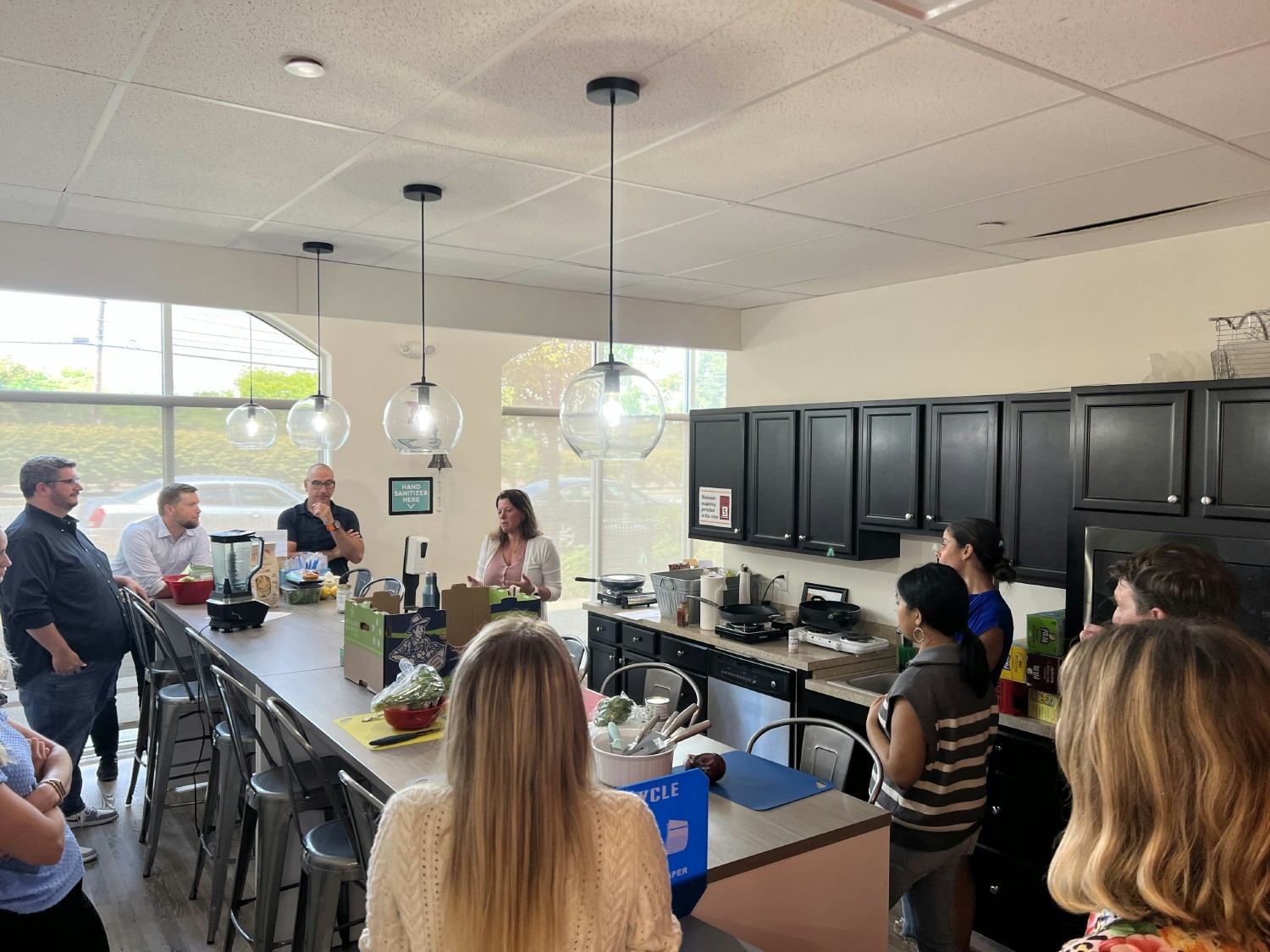 Team having fun cooking lunch together