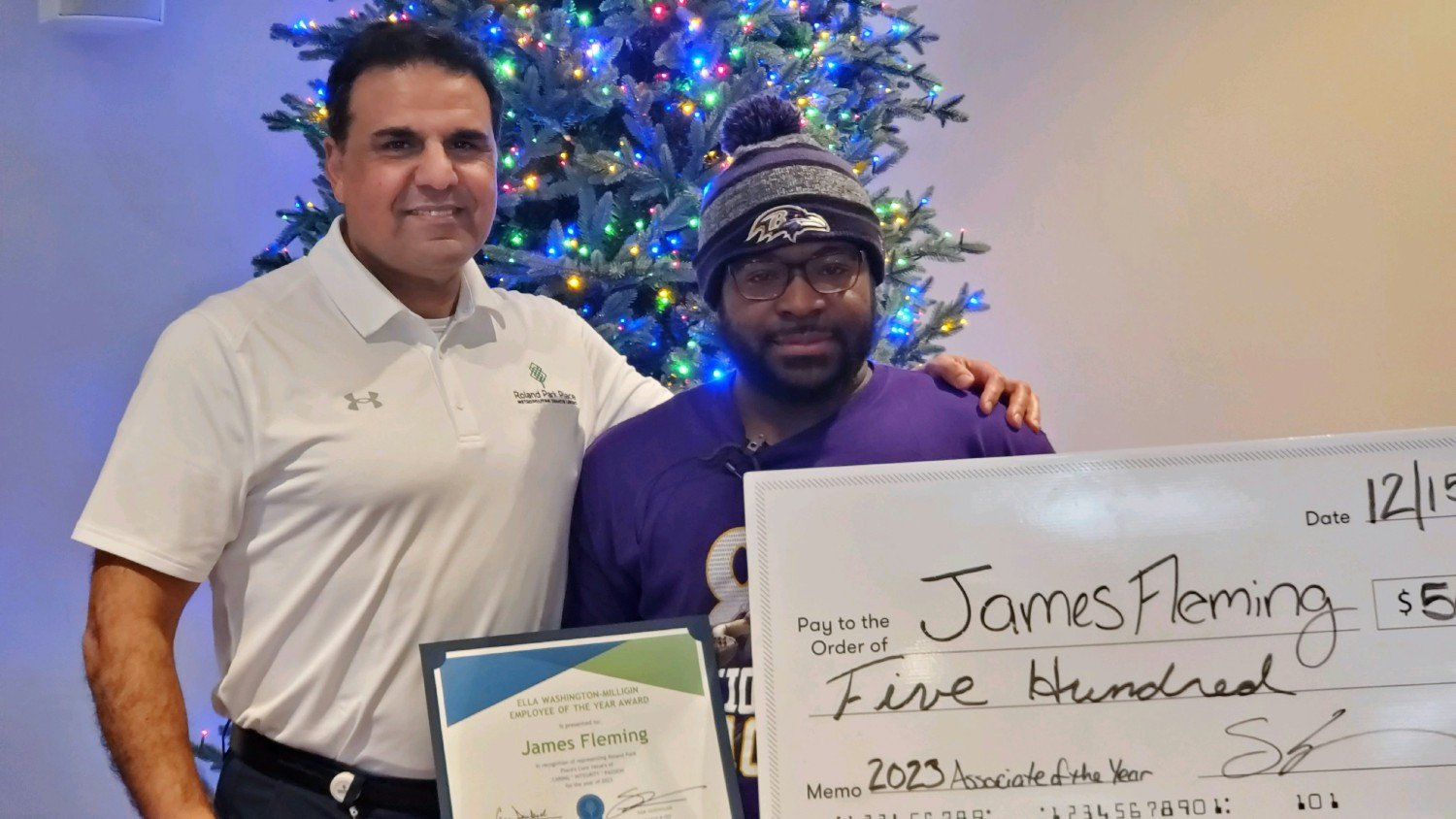 CEO Sam Guedouar awards Associate of the Year for 2023 to Lead Facility Services Technician ,James Fleming.