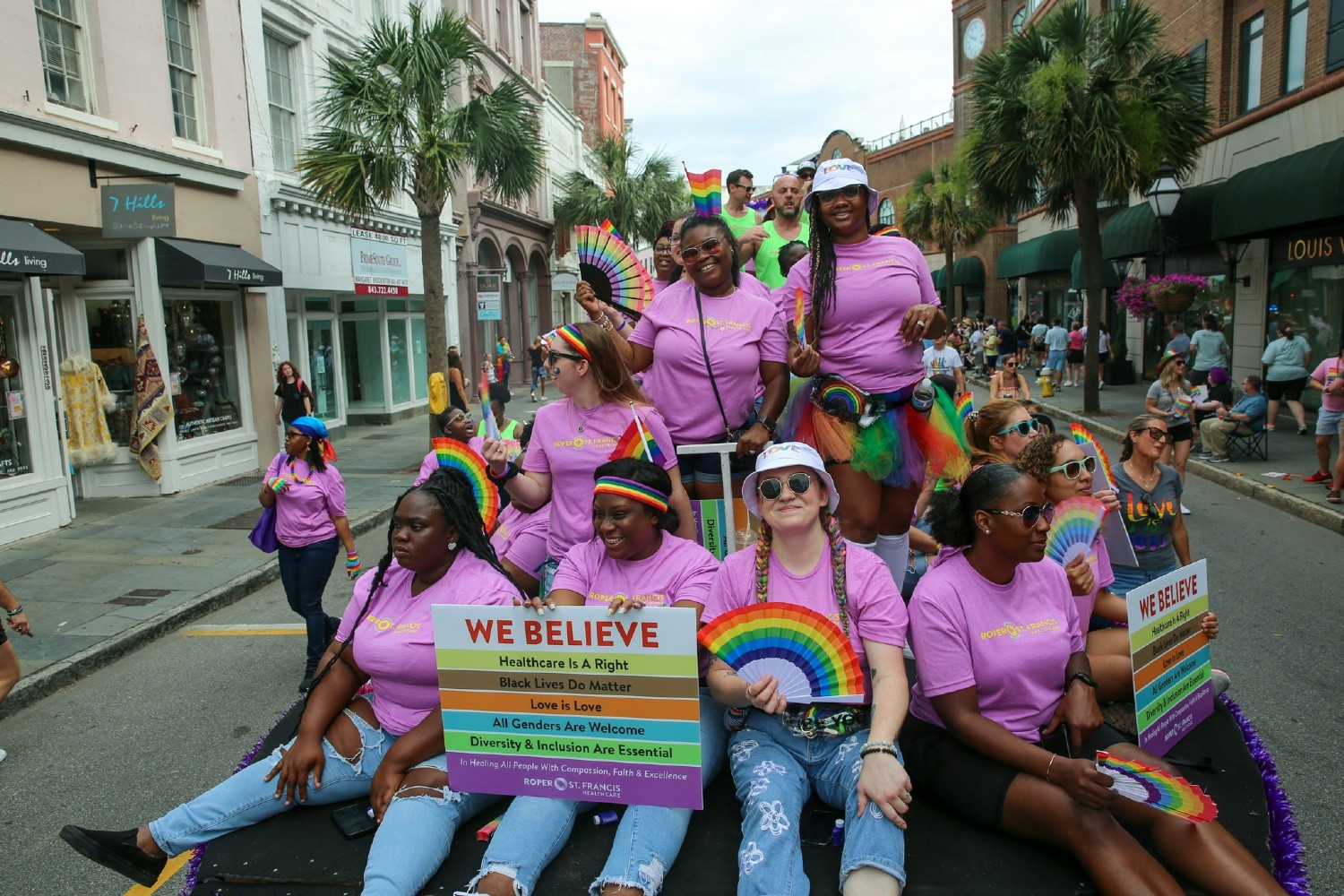 Dozens of teammates walk beside the Roper St. Francis Healthcare float in Charleston’s annual Pride Parade. 